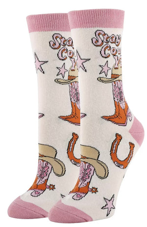 OOOH YEAH Brand Ladies COWGIRL Socks ‘STAY COUNTRY Y’ALL’ ‘GIDDY UP’ - Novelty Socks And Slippers
