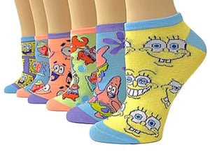 SPONGEBOB SQUAREPANTS Ladies 6 Pair Of Low Cut Socks MR. KRABS, GARY THE SNAIL - Novelty Socks for Less