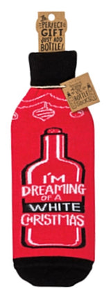 PRIMITIVES BY KATHY CHRISTMAS ALCOHOL WINE BOTTLE SOCK ‘I’M DREAMING OF A WHITE CHRISTMAS’ - Novelty Socks for Less