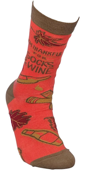 PRIMITIVES BY KATHY Unisex THANKSGIVING SOCKS ‘I’M THANKFUL FOR SOCKS & WINE’ - Novelty Socks for Less