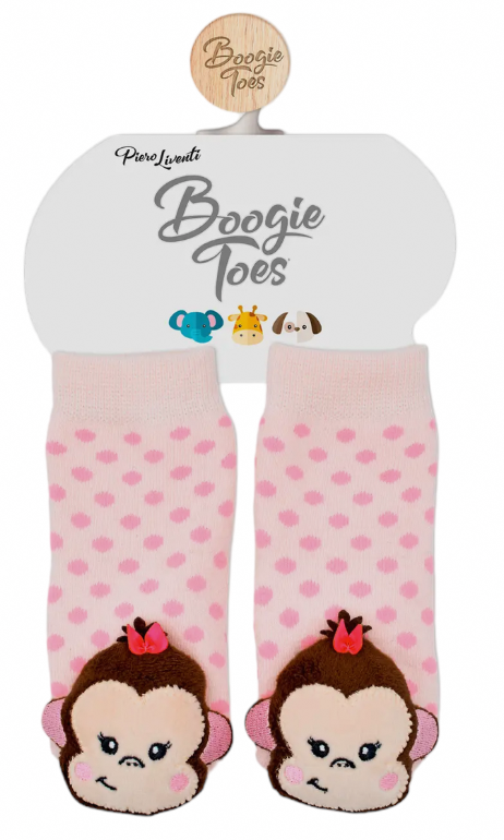 BOOGIE TOES Unisex Baby GIRL MONKEY Rattle Gripper Bottom Socks By Piero Liventi - Novelty Socks And Slippers