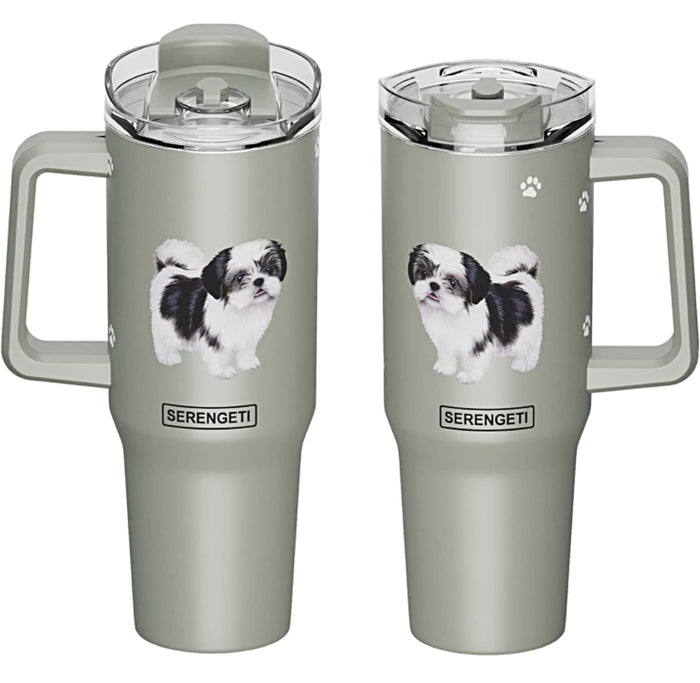 BLACK & WHITE SHIH TZU Dog SERENGETI 40 Oz. Stainless Steel Ultimate Hot & Cold Tumbler By E&S PETS