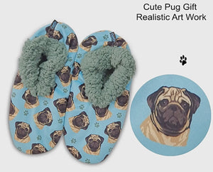 COMFIES BRAND Ladies PUG DOG Non-Skid SLIPPERS - Novelty Socks And Slippers