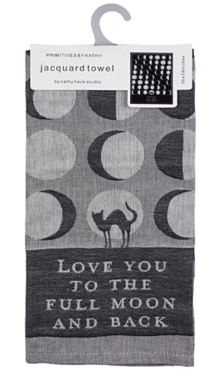 PRIMITIVES BY KATHY FULL MOON Kitchen Tea Towel ‘LOVE YOU TO THE FULL MOON & BACK’ - Novelty Socks And Slippers