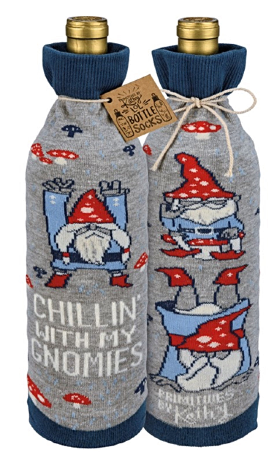 PRIMITIVES BY KATHY ALCOHOL WINE BOTTLE SOCK ‘CHILLIN’ WITH MY GNOMIES’ - Novelty Socks for Less