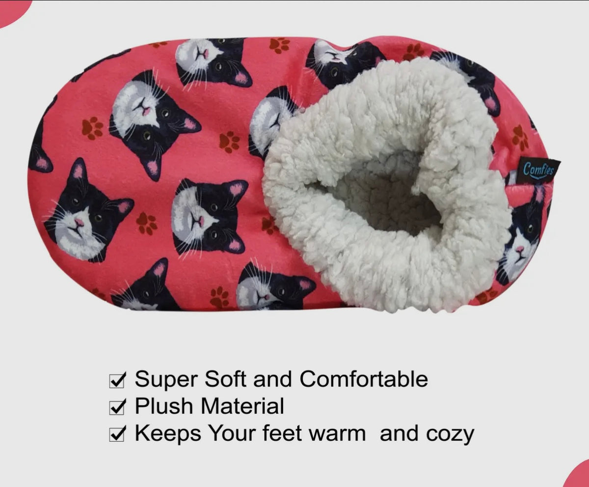 BLACK & WHITE TUXEDO CAT Ladies Non-Slip Slippers COMFIES BRAND By E&S Pets - Novelty Socks And Slippers