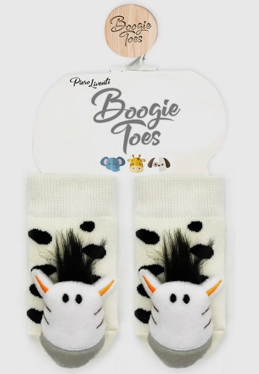 BOOGIE TOES Baby Unisex ZEBRA Rattle Gripper Bottom Socks By Piero Liventi - Novelty Socks And Slippers