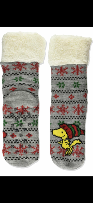 PEANUTS Ladies WOODSTOCK CHRISTMAS Sherpa Lined Gripper Bottom Slipper Socks - Novelty Socks And Slippers