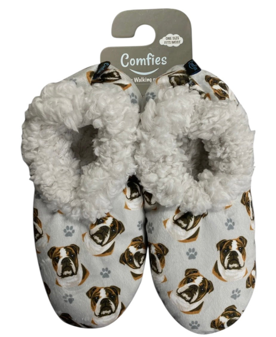 BULLDOG Ladies Non-Slip Slippers COMFIES BRAND By E&S Pets - Novelty Socks And Slippers