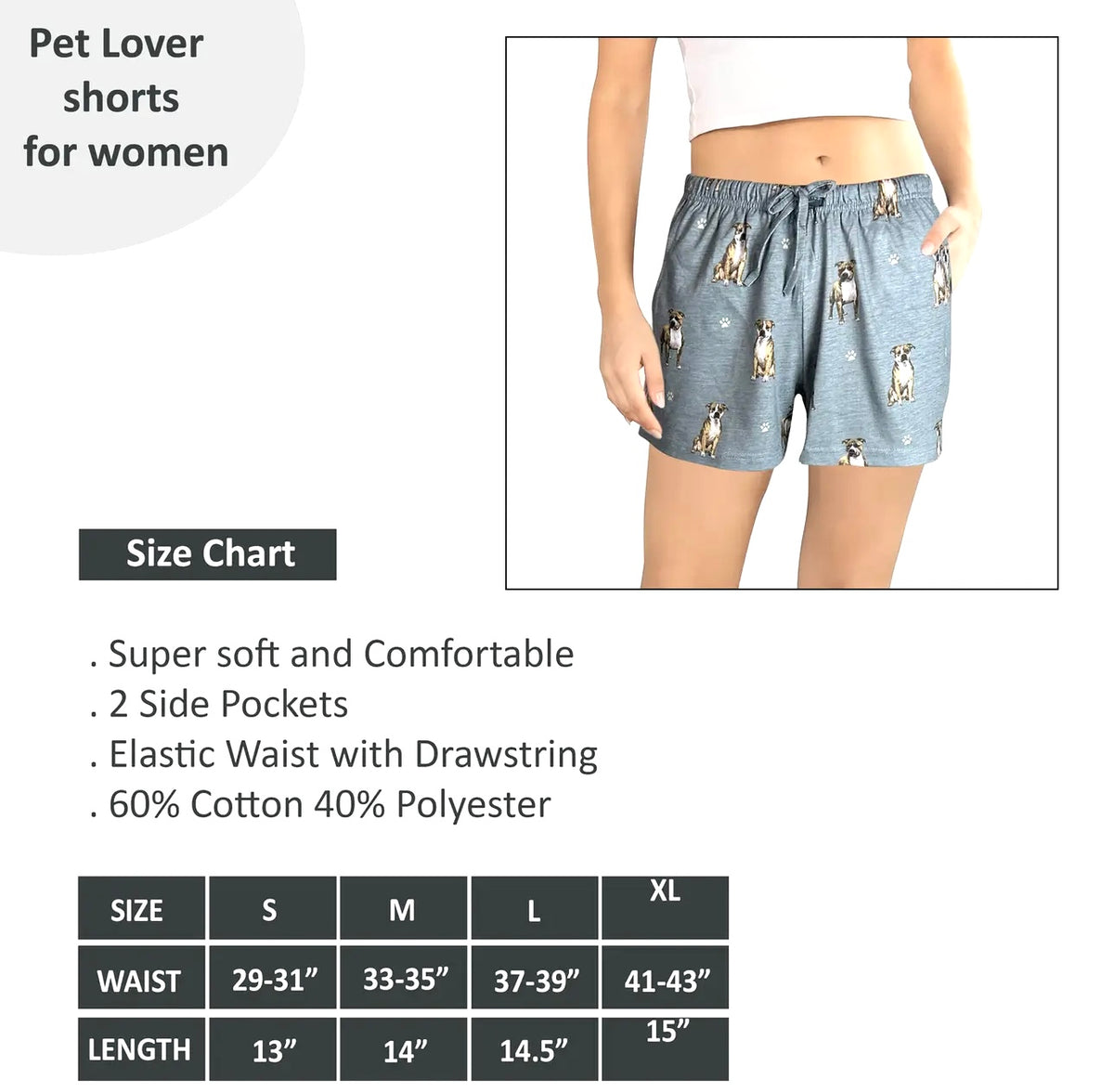 COMFIES LOUNGE PJ SHORTS Ladies PIT BULL Dog By E&S PETS - Novelty Socks And Slippers