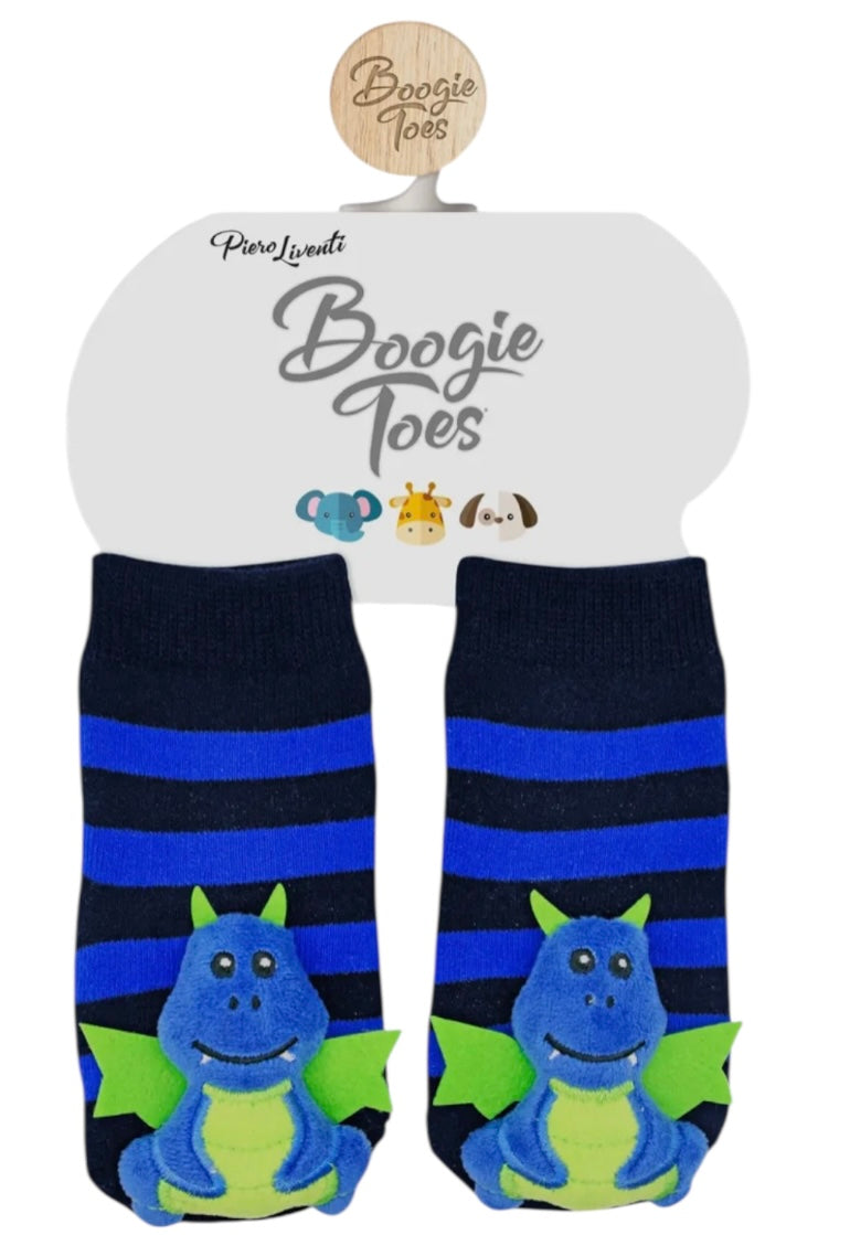BOOGIE TOES Unisex Baby DRAGON RATTLE GRIPPER BOTTOM SOCKS By PIERO LIVENTI - Novelty Socks And Slippers
