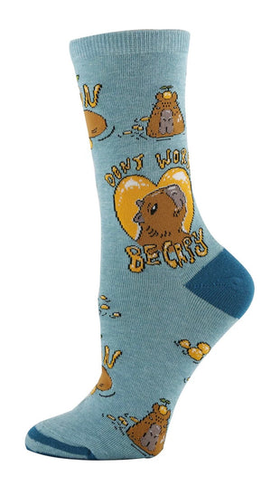 OOOH YEAH Brand Ladies CAPYBARA Socks ‘DON’T WORRY BE CAPY’ - Novelty Socks And Slippers