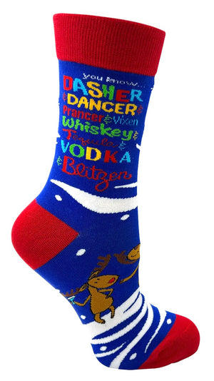Fabdaz Brand Ladies CHRISTMAS Socks ‘YOU KNOW DASHER & DANCER & PRANCER & VIXEN WHISKEY & TEQUILA & VODKA & BLITZEN - Novelty Socks And Slippers