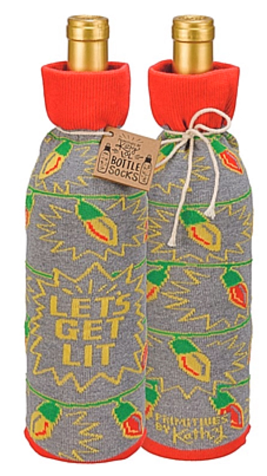 PRIMITIVES BY KATHY CHRISTMAS ALCOHOL WINE BOTTLE ‘LET’S GET LIT’ - Novelty Socks for Less