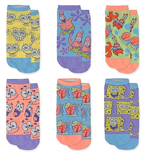 SPONGEBOB SQUAREPANTS Ladies 6 Pair Of Low Cut Socks MR. KRABS, GARY THE SNAIL - Novelty Socks for Less