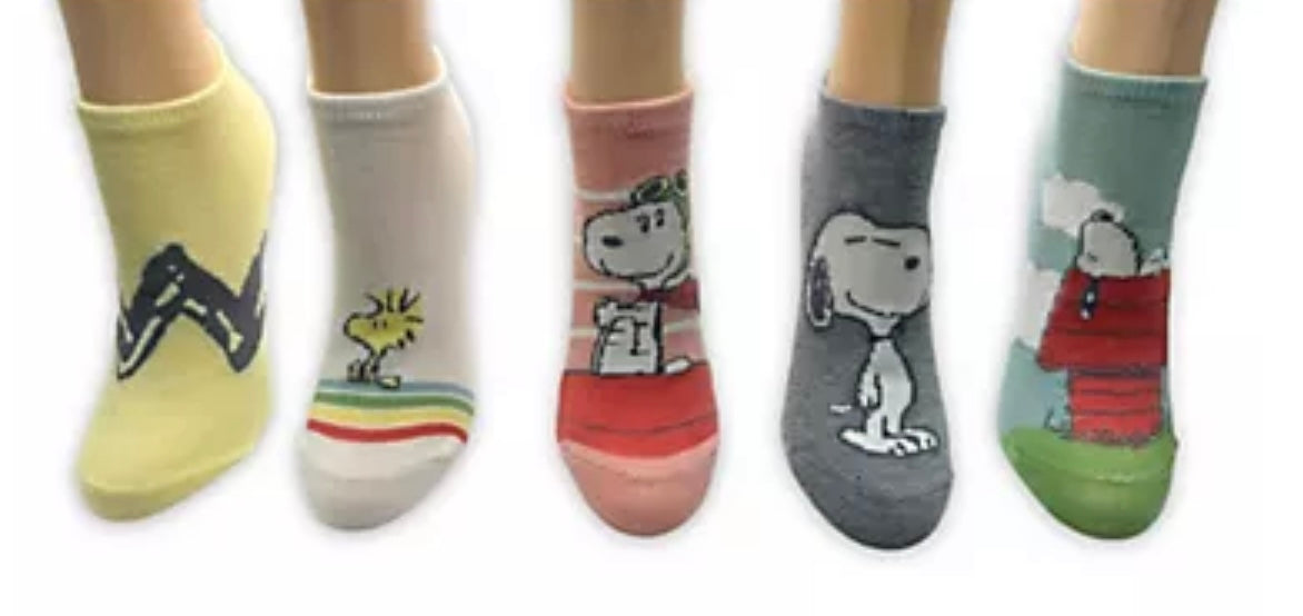 PEANUTS Ladies 5 Pair Of No Show Socks WOODSTOCK, SNOOPY & The RED BARON - Novelty Socks And Slippers