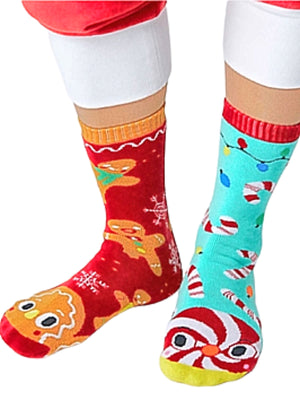 PALS SOCKS Brand Unisex CHRISTMAS Mismatched Socks GINGERBREAD & CANDY CANE (CHOOSE SIZE) - Novelty Socks for Less