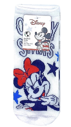 DISNEY Ladies PATRIOTIC MICKEY & MINNIE MOUSE 3 Pair Of No Show Socks - Novelty Socks for Less