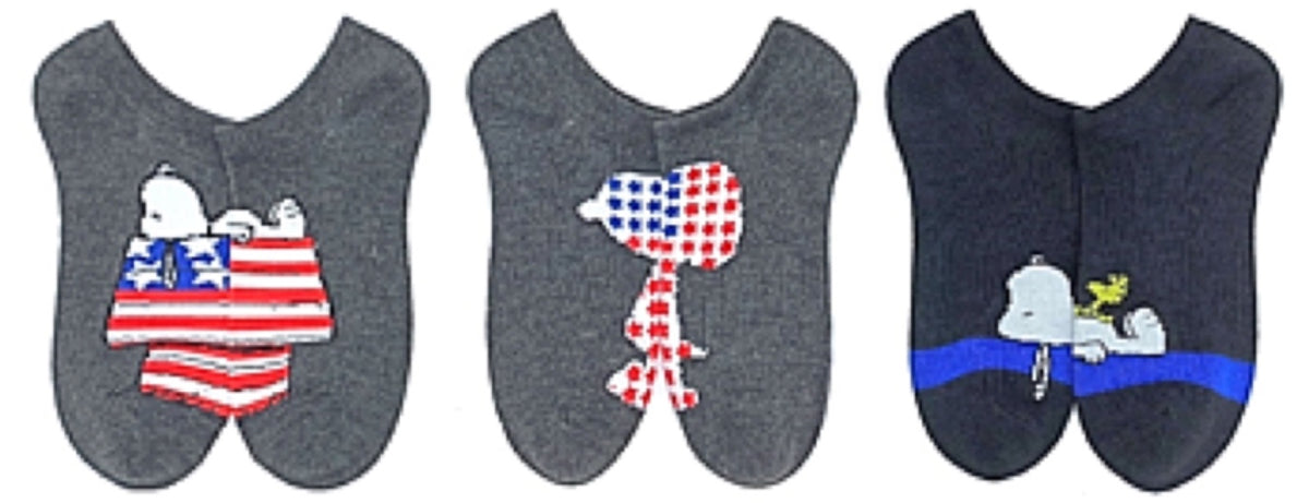PEANUTS Ladies PATRIOTIC SNOOPY 3 Pair Of No Show Socks - Novelty Socks for Less