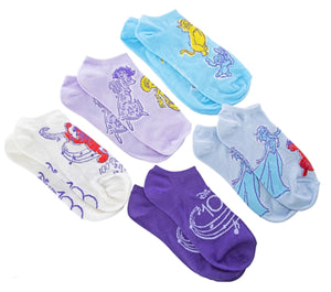 DISNEY 100 Years Ladies 5 Pair Of No Show Socks LUMIERE, ELSA, SCAT CAT - Novelty Socks And Slippers