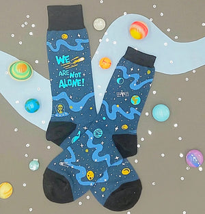 FOOT TRAFFIC Brand Men’s SOLAR SYSTEM Socks ‘WE ARE NOT ALONE’ - Novelty Socks for Less