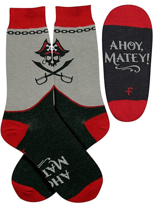 FOOT TRAFFIC Brand Men’s PIRATE Socks ‘AHOY MATEY’ - Novelty Socks for Less
