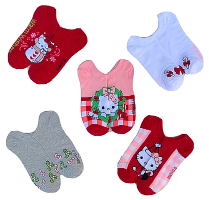 SANRIO HELLO KITTY Ladies CHRISTMAS 5 Pair Of No Show Socks ‘WARM WISHES’