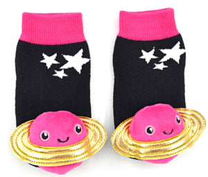 BOOGIE TOES Unisex Baby PLANET SATURN Rattle GRIPPER BOTTOM Socks By PIERO LIVENTI - Novelty Socks for Less