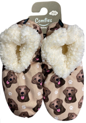 COMFIES BRAND Ladies CHOCOLATE LABRADOR Non-Skid SLIPPERS - Novelty Socks for Less