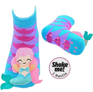 BOOGIE TOES Baby Unisex MERMAID Rattle Gripper Bottom Socks By PIERO LIVENTI - Novelty Socks for Less
