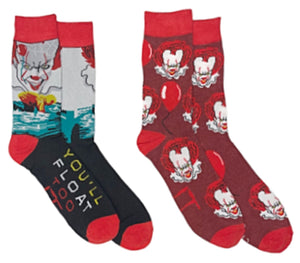 IT THE Movie Men’s PENNYWISE 2 Pair Of Halloween Socks ‘YOU’LL FLOAT TOO’ - Novelty Socks for Less
