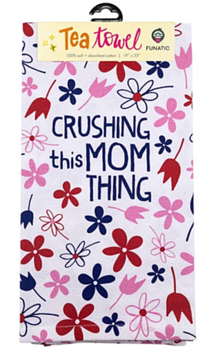 FUNATIC Brand Kitchen Tea Towel ‘CRUSHING THIS MOM THING’ - Novelty Socks for Less