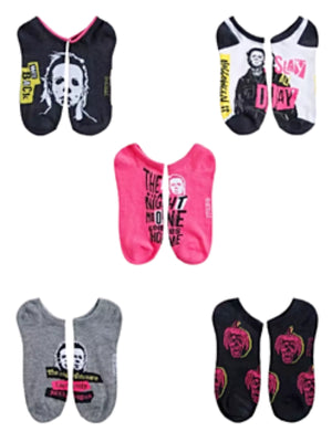 HALLOWEEN II Ladies 5 Pair Of MICHAEL MYERS No Show Socks ‘THE NIGHT NO ONE COMES HOME’ - Novelty Socks for Less