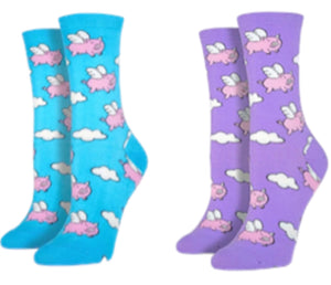 SOCKSMITH Brand Ladies FLYING PIGS Socks (CHOOSE COLOR) - Novelty Socks for Less