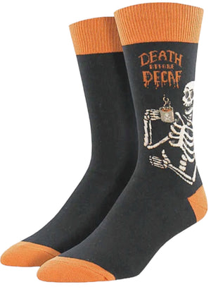 SOCKSMITH Brand Men’s DEATH BEFORE DECAF Socks With SKELETON - Novelty Socks for Less