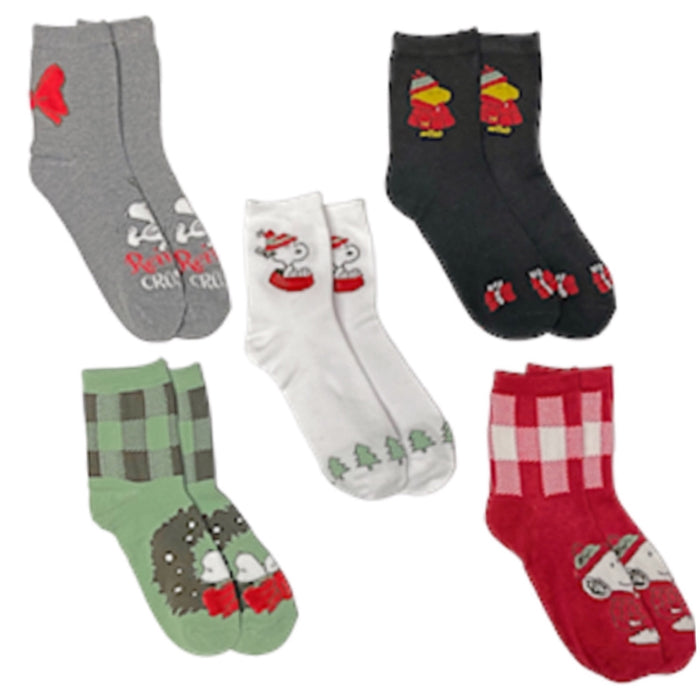 PEANUTS Ladies CHRISTMAS 5 Pair Of Socks ‘REINDEER CROSSING’