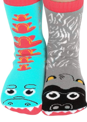 PALS SOCKS Brand KIDS GORILLA & MUTANT LIZARD MISMATCHED GRIPPER SOCKS - Novelty Socks for Less