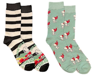 PEANUTS Ladies CHRISTMAS 2 Pair Of Socks ‘TWAS THE NIGHT BEFORE CHRISTMAS’ - Novelty Socks for Less