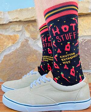 GROOVY THINGS Men’s HOT STUFF Socks HOT SAUCE & HOT PEPPERS - Novelty Socks for Less