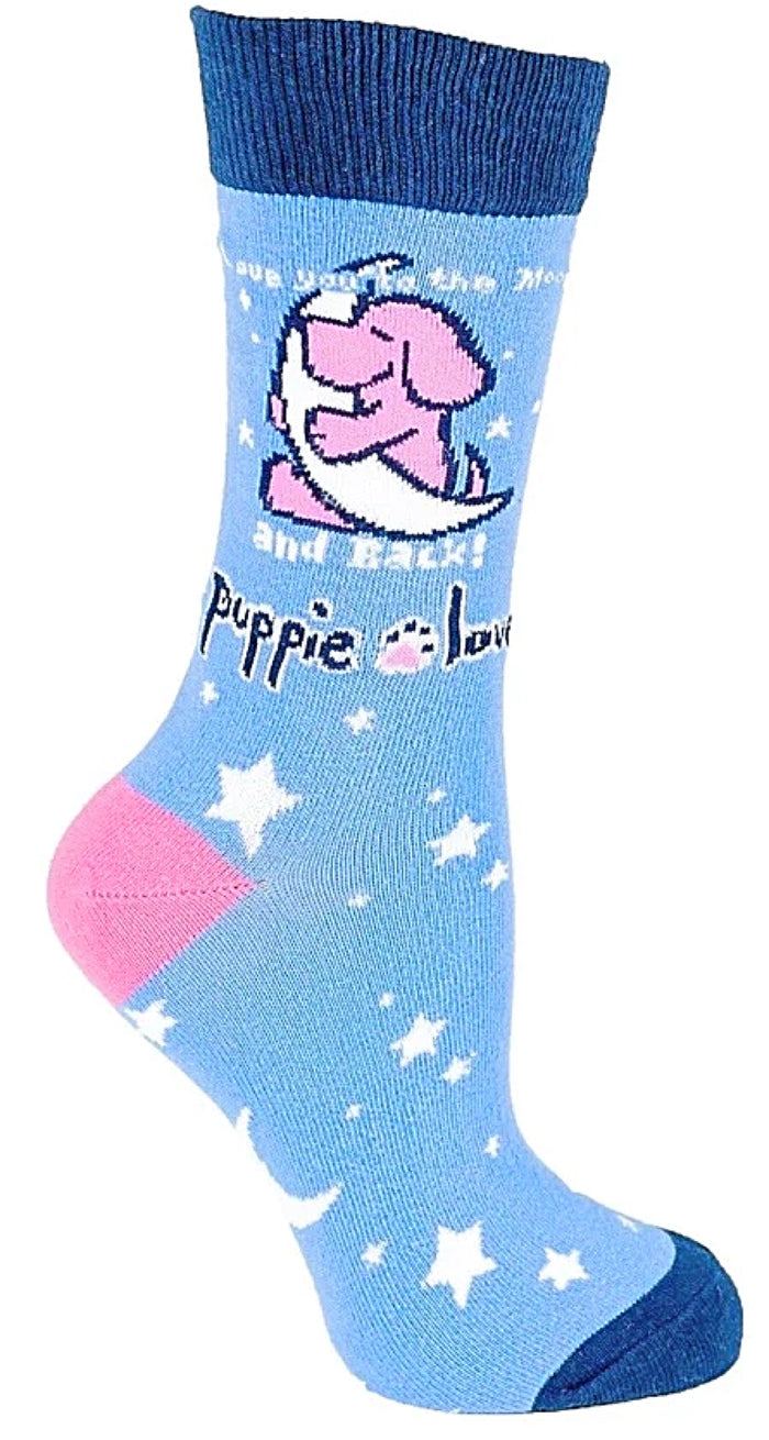 PUPPIE LOVE BY SOCKS N SOCKS Brand Adult Socks 'LOVE YOU TO THE MOON & BACK'