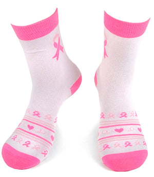 PARQUET Brand Ladies BREAST CANCER Socks PINK RIBBON & HEARTS - Novelty Socks for Less