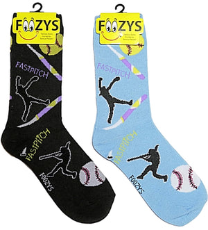 FOOZYS Ladies 2 Pair SOFTBALL Socks - Novelty Socks for Less