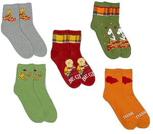 PEANUTS Ladies THANKSGIVING 5 Pair Of Capri Socks ‘BE GIVING’ ‘THANKFUL’ - Novelty Socks for Less