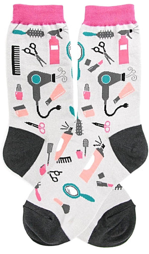 FOOT TRAFFIC Brand Ladies HAIR STYLIST Socks HAIR DRYER, SCISSORS, COMB - Novelty Socks for Less