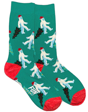 FUN SOCKS Brand Men’s YETI DRAGGING CHRISTMAS TREE Socks - Novelty Socks for Less