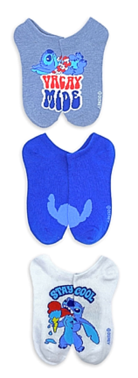 DISNEY LILO & STITCH Ladies 3 Pair Of PATRIOTIC No Show Socks ‘VACAY MODE’ - Novelty Socks for Less