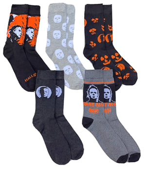 HALLOWEEN II Men’s 5 Pair Of MICHAEL MYERS Socks Gift Set 'SLAY ALL DAY; - Novelty Socks for Less