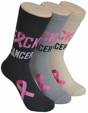 FOOZYS Brand Ladies BREAST CANCER Socks ‘FUCK CANCER’ (CHOOSE COLOR) - Novelty Socks for Less