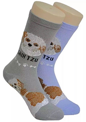 FOOZYS BRAND Ladies 2 Pair SHIH TZU Socks - Novelty Socks for Less