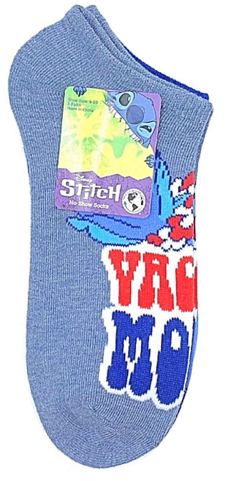 DISNEY LILO & STITCH Ladies 3 Pair Of PATRIOTIC No Show Socks ‘VACAY MODE’ - Novelty Socks for Less